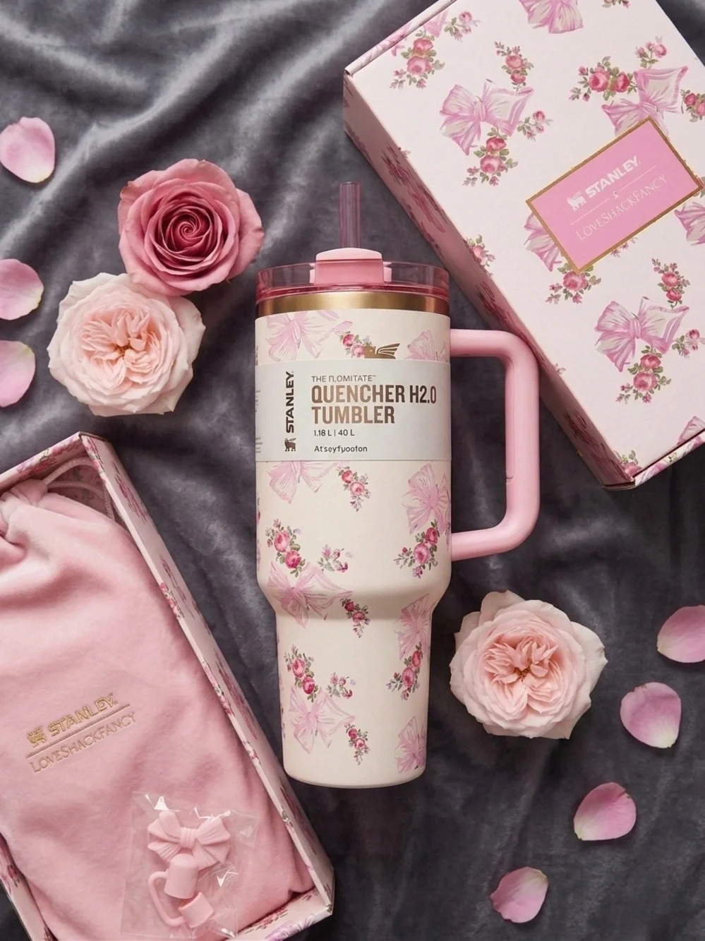 Stanley x LoveShackFancy 40 oz Quencher NIB Limited Edition Pink Floral - Picture 2 of 2